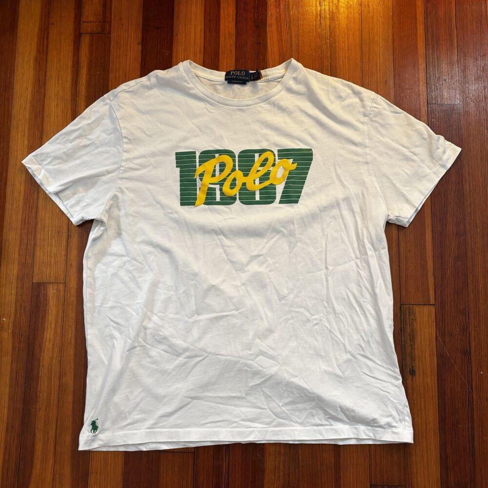 Polo Ralph Lauren Shirt Men's Large White 1967 Graphic Classic Fit Short Sleeve